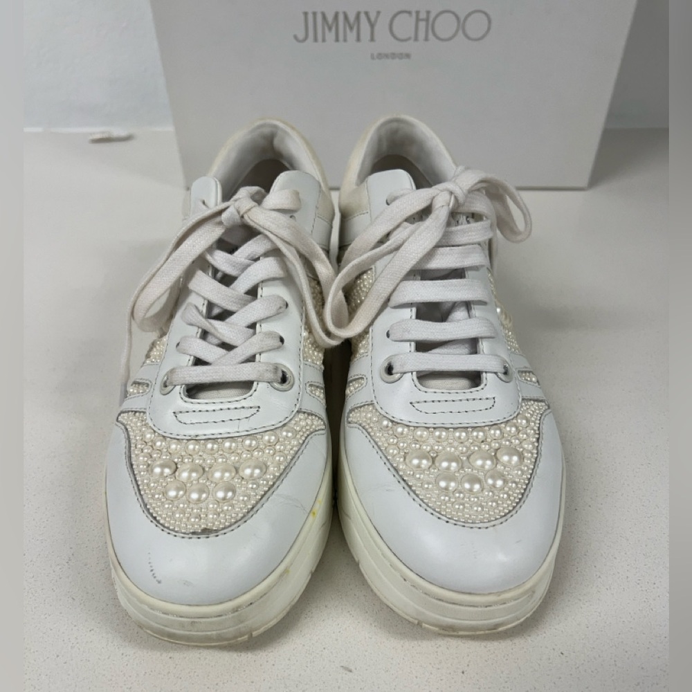 JIMMY CHOO Hawaii Pearl Sneakers White Size 38.5 - Picture 4 of 8